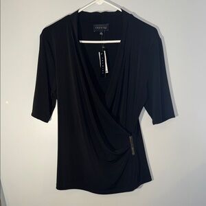 Premise Black Draped Wrap Blouse sz XL NWT